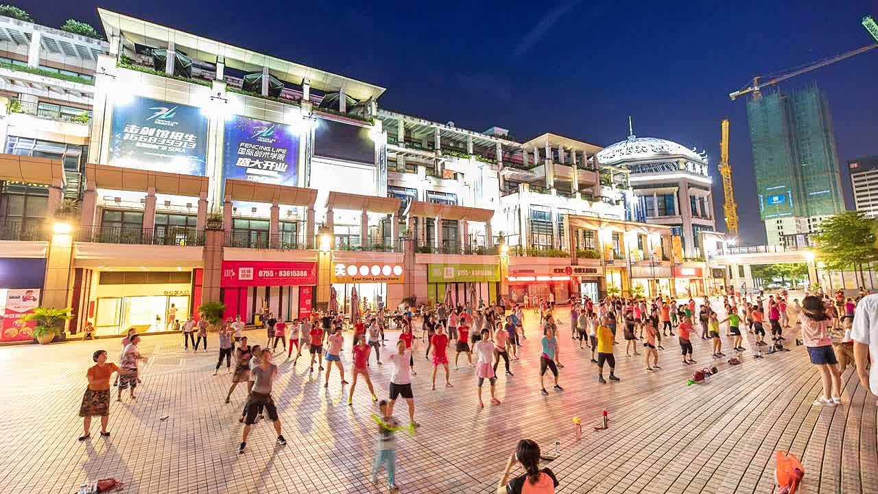 深圳福田东海城市广场大型广场舞延时